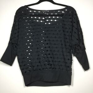 Living doll 1980s style batwing semi sheer top with hole pattern emo punk size M